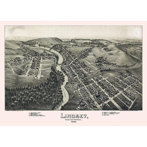 Lindsey Pennsylvania - Fowler 1895 Black Modern Wood Framed Art Print with Double Matting by Fowler