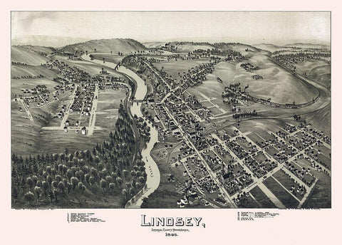 Lindsey Pennsylvania - Fowler 1895 White Modern Wood Framed Art Print with Double Matting by Fowler