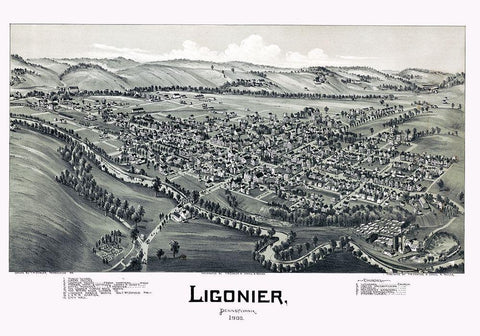 Ligonier Pennysylvania - Fowler 1900 White Modern Wood Framed Art Print with Double Matting by Fowler