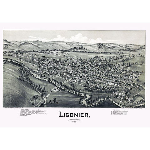 Ligonier Pennysylvania - Fowler 1900 Black Modern Wood Framed Art Print with Double Matting by Fowler