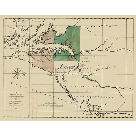 Virginia Pennsylvania Maryland - Senez 1732 Black Modern Wood Framed Art Print with Double Matting by Senez