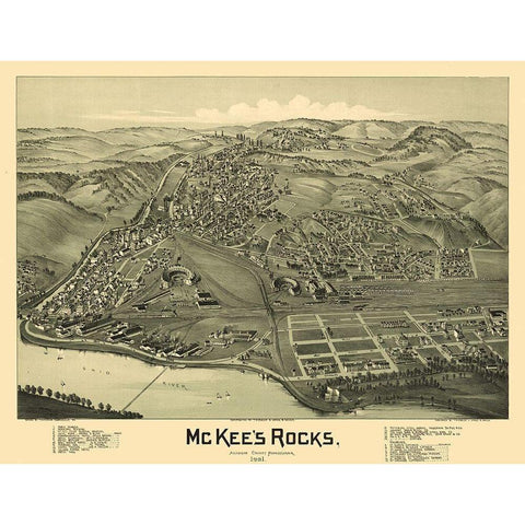 McKees Rocks Pennsylvania - Fowler 1901 Gold Ornate Wood Framed Art Print with Double Matting by Fowler