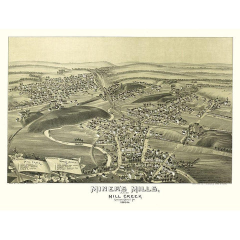 Miners Mills Mill Creek Pennsylvania - Fowler 1892 White Modern Wood Framed Art Print by Fowler