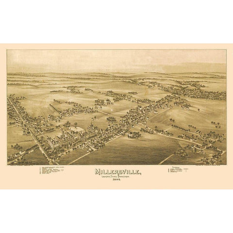 Millersville Pennsylvania - Fowler 1894 Gold Ornate Wood Framed Art Print with Double Matting by Fowler