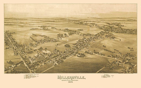 Millersville Pennsylvania - Fowler 1894 Black Ornate Wood Framed Art Print with Double Matting by Fowler