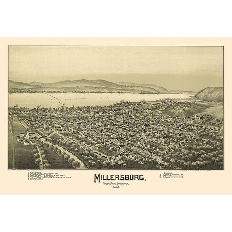 Millersburg Pennsylvania - Fowler 1894 White Modern Wood Framed Art Print by Fowler