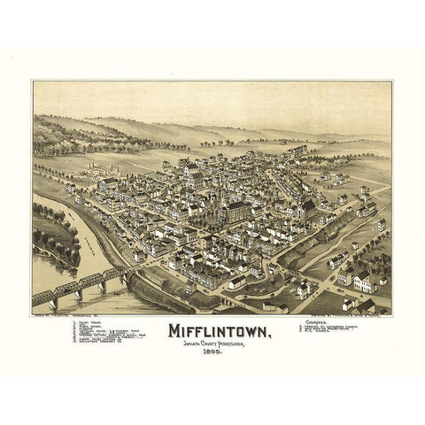 Mifflintown Pennsylvania - Fowler 1895 White Modern Wood Framed Art Print by Fowler