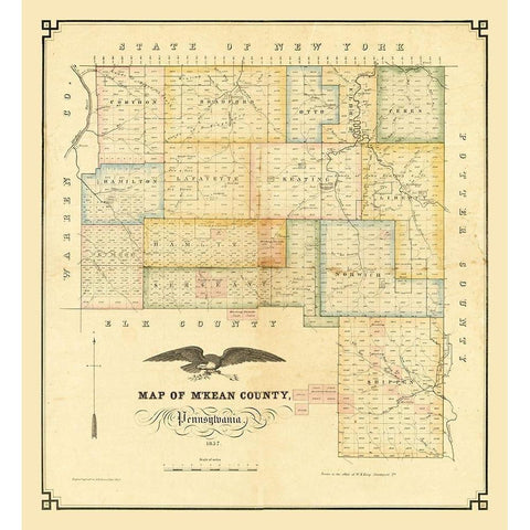 MKean County Pennsylvania - Kollner 1857 Gold Ornate Wood Framed Art Print with Double Matting by Kollner