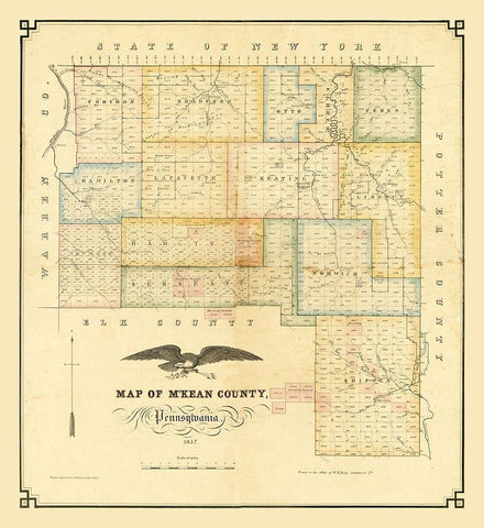 MKean County Pennsylvania - Kollner 1857 Black Ornate Wood Framed Art Print with Double Matting by Kollner