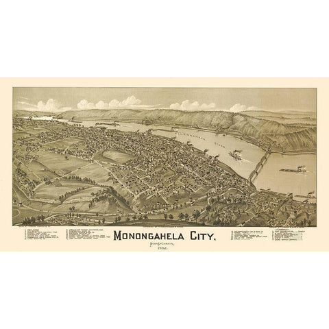 Monongahela Pennsylvania - Fowler 1902 White Modern Wood Framed Art Print by Fowler