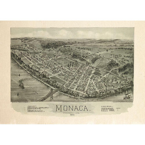 Monaca Pennsylvania - Fowler 1900 Black Modern Wood Framed Art Print with Double Matting by Fowler