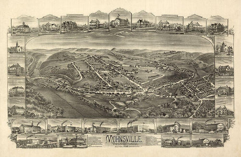 Mohnsville Pennsylvania - Bailey 1898 Black Ornate Wood Framed Art Print with Double Matting by Bailey