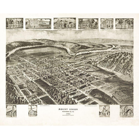 Mount Union Pennsylvania - Fowler 1906 Gold Ornate Wood Framed Art Print with Double Matting by Fowler