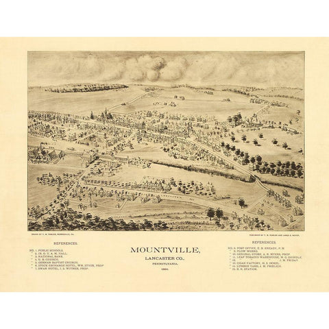 Mountville Pennsylvania - Fowler 1894 Gold Ornate Wood Framed Art Print with Double Matting by Fowler