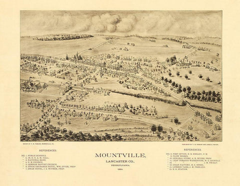 Mountville Pennsylvania - Fowler 1894 Black Ornate Wood Framed Art Print with Double Matting by Fowler