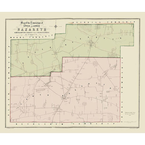 Nazareth Pennsylvania - Sidney 1850 Gold Ornate Wood Framed Art Print with Double Matting by Sidney