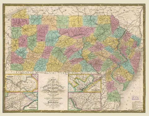 New Jersey Pennsylvania - Mitchell 1832 Black Ornate Wood Framed Art Print with Double Matting by Mitchell