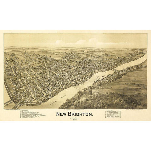 New Brighton Pennsylvania - Fowler 1901 Gold Ornate Wood Framed Art Print with Double Matting by Fowler