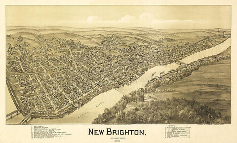 New Brighton Pennsylvania - Fowler 1901 Black Ornate Wood Framed Art Print with Double Matting by Fowler
