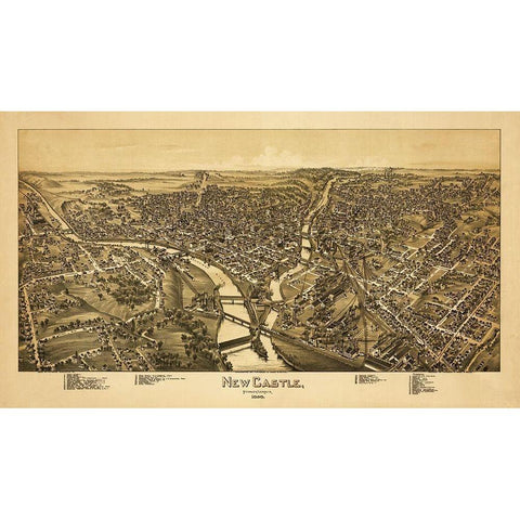 New Castle Pennsylvania - Fowler 1896 Gold Ornate Wood Framed Art Print with Double Matting by Fowler