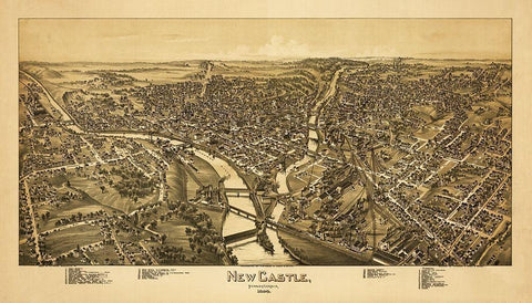 New Castle Pennsylvania - Fowler 1896 Black Ornate Wood Framed Art Print with Double Matting by Fowler