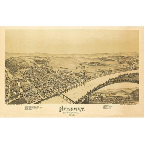 Newport Pennsylvania - Fowler 1895 Gold Ornate Wood Framed Art Print with Double Matting by Fowler