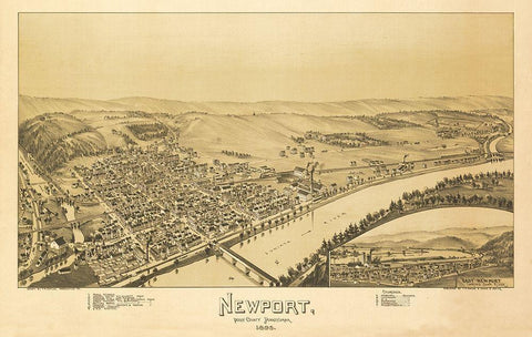 Newport Pennsylvania - Fowler 1895 Black Ornate Wood Framed Art Print with Double Matting by Fowler