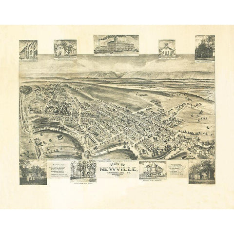 Newville Pennsylvania - Fowler 1903 Gold Ornate Wood Framed Art Print with Double Matting by Fowler