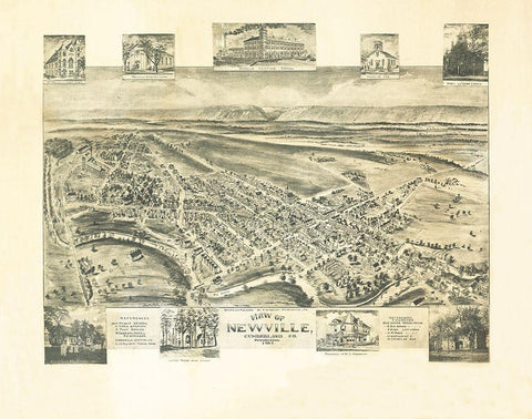 Newville Pennsylvania - Fowler 1903 Black Ornate Wood Framed Art Print with Double Matting by Fowler