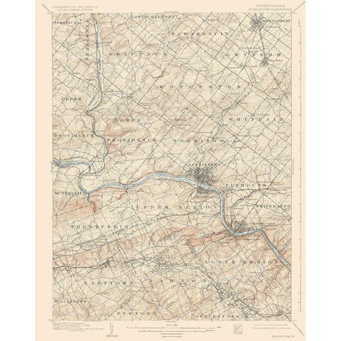 Norristown Pennsylvania Quad - USGS 1895 White Modern Wood Framed Art Print by USGS