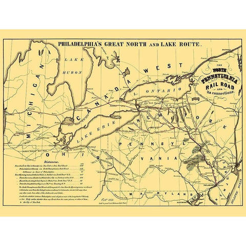 North Pennsylvania Railroad - Kollner 1853 Gold Ornate Wood Framed Art Print with Double Matting by Kollner