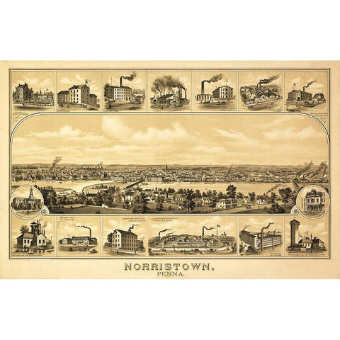 Norristown Pennsylvania -1881 Gold Ornate Wood Framed Art Print with Double Matting by N/A