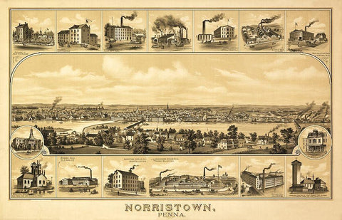 Norristown Pennsylvania -1881 Black Ornate Wood Framed Art Print with Double Matting by N/A