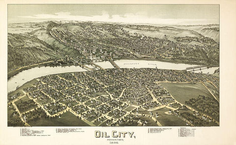Oil City Pennsylvania - Fowler 1896 Black Ornate Wood Framed Art Print with Double Matting by Fowler