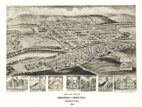 Orbisonia Pennsylvania - Fowler 1906 Black Ornate Wood Framed Art Print with Double Matting by Fowler