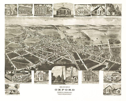 Oxford Pennsylvania - Fowler 1907 Black Ornate Wood Framed Art Print with Double Matting by Fowler