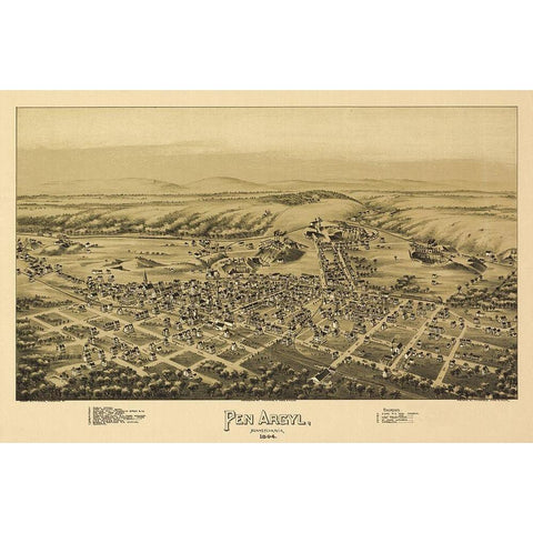 Pen Argyl Pennsylvania - Fowler 1894 Gold Ornate Wood Framed Art Print with Double Matting by Fowler