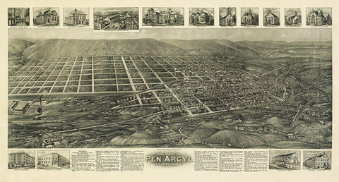 Pen Argyl Pennsylvania - Bailey 1916 Black Ornate Wood Framed Art Print with Double Matting by Bailey