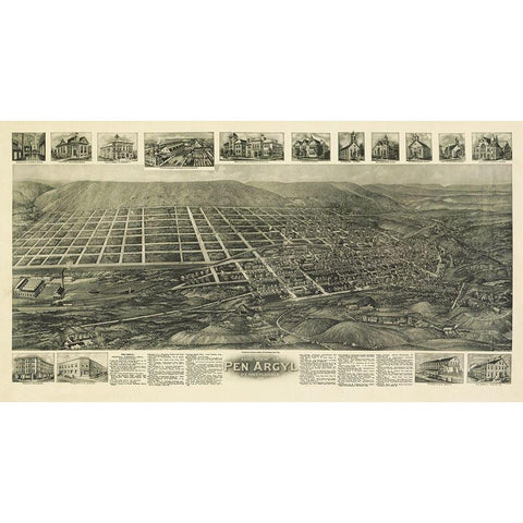 Pen Argyl Pennsylvania - Bailey 1916 Gold Ornate Wood Framed Art Print with Double Matting by Bailey