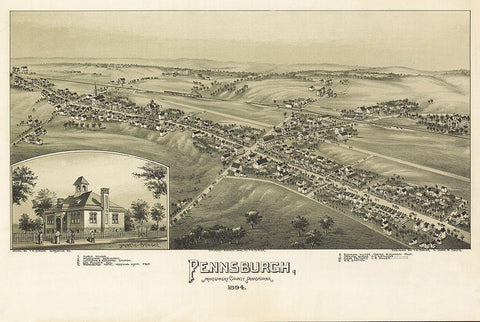 Pennsburg Pennsylvania - Fowler 1894 Black Ornate Wood Framed Art Print with Double Matting by Fowler