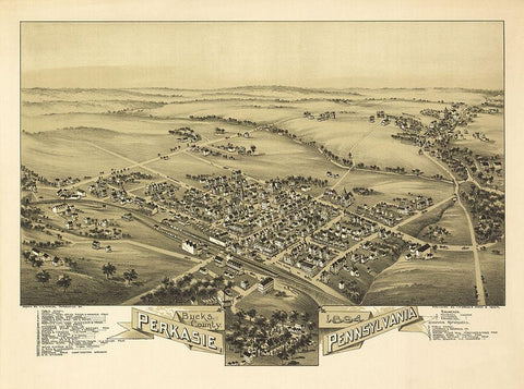 Perkasie Pennsylvania - Fowler 1894 Black Ornate Wood Framed Art Print with Double Matting by Fowler