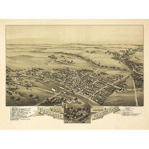 Perkasie Pennsylvania - Fowler 1894 Black Modern Wood Framed Art Print with Double Matting by Fowler