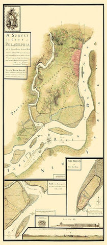 Philadelphia Pennsylvania Survey - Howe 1777 Black Ornate Wood Framed Art Print with Double Matting by Howe