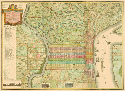 Philadelphia Pennsylvania Landowner - Varle 1802 Black Ornate Wood Framed Art Print with Double Matting by Varle