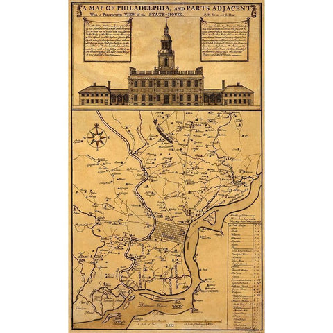 Philadelphia Pennsylvania Landowner - 1852 Black Modern Wood Framed Art Print with Double Matting by Skull