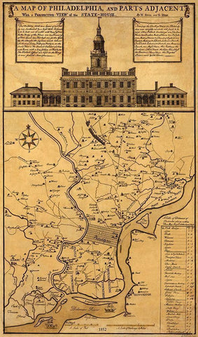 Philadelphia Pennsylvania Landowner - 1852 Black Ornate Wood Framed Art Print with Double Matting by Skull