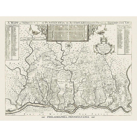 Philadelphia Pennsylvania - Holme 1687 Gold Ornate Wood Framed Art Print with Double Matting by Holme
