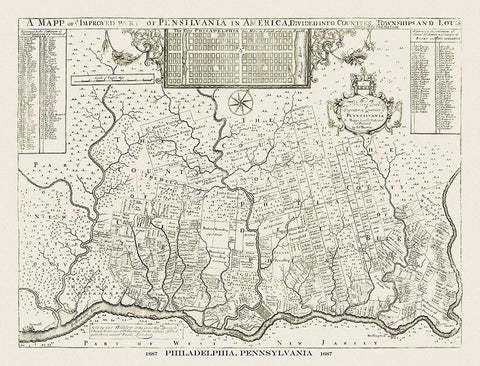 Philadelphia Pennsylvania - Holme 1687 Black Ornate Wood Framed Art Print with Double Matting by Holme
