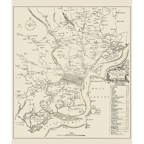 Philadelphia Pennsylvania Landowner - Scull 1753 Black Modern Wood Framed Art Print with Double Matting by Scull