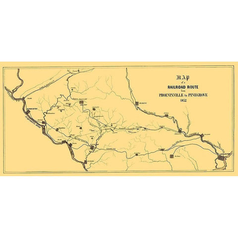 Phoenixville to Pinegrove Railroad Route - 1852 Black Modern Wood Framed Art Print by Unknown